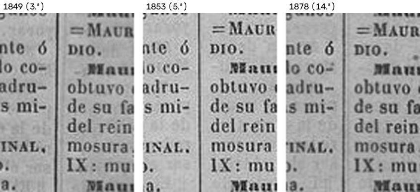 El mismo filete entre columnas en las tres ediciones, página 1165
