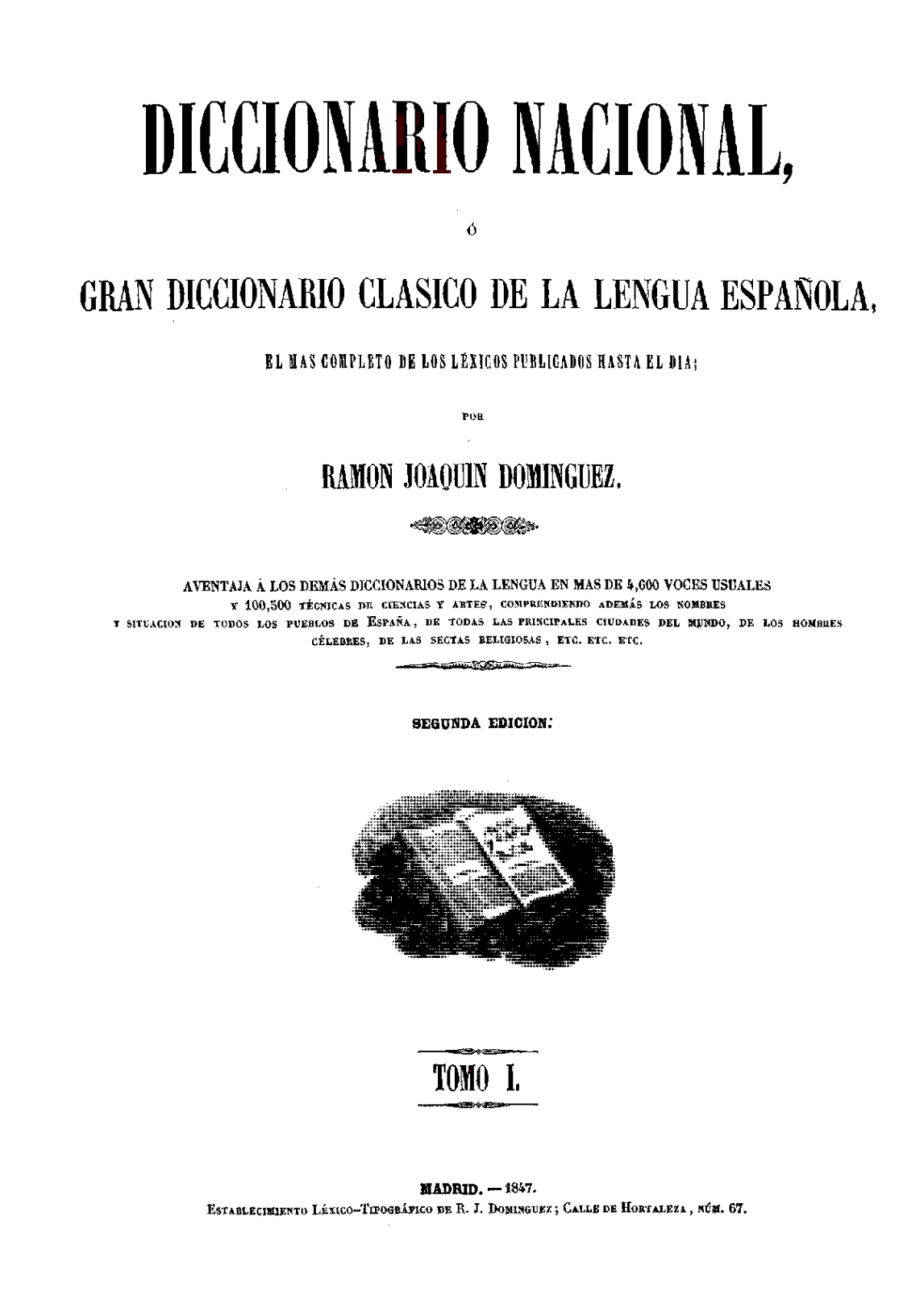 Portada del tomo I de la segunda edición del Diccionario nacional, Madrid, 1847