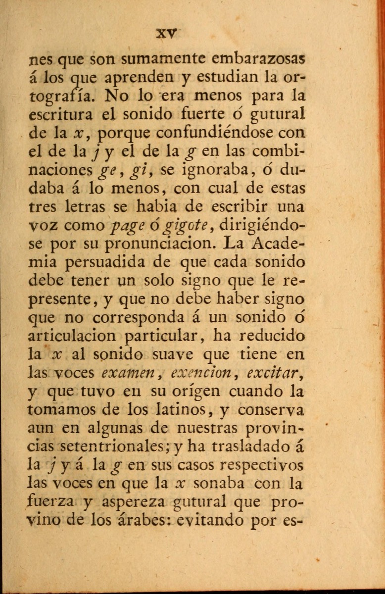 Página XV del prólogo de la Ortografía de la lengua castellana, octava edición, Madrid, Imprenta Real, 1815